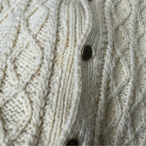 Vintage Aran Style  Fisherman Rustic Cable Knit Wool Button Down Cardigan - Picture 4 of 12